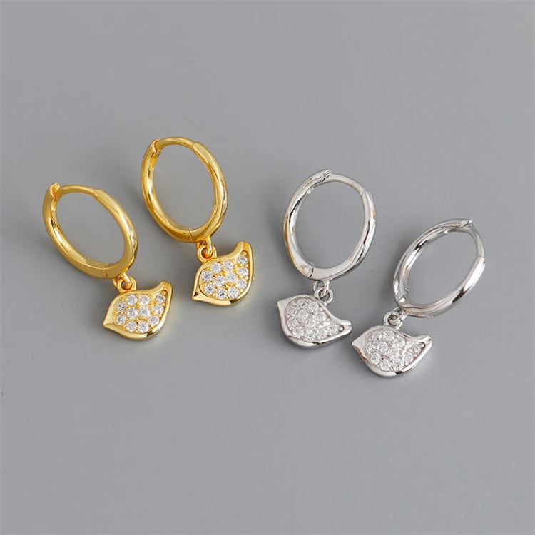 New Trendy Cute Bird Zircon Hoop Earrings 18k Gold 925 Sterling Silver Fashion Huggie Hoop Earrings for Women