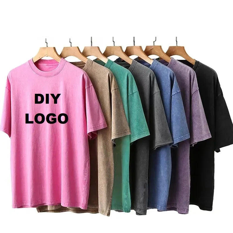250g Custom Mens Acid Wash T Shirt 100% Cotton Oversized Plus Size Graphic t Shirts Print Logo Vintage T Shirt for Men