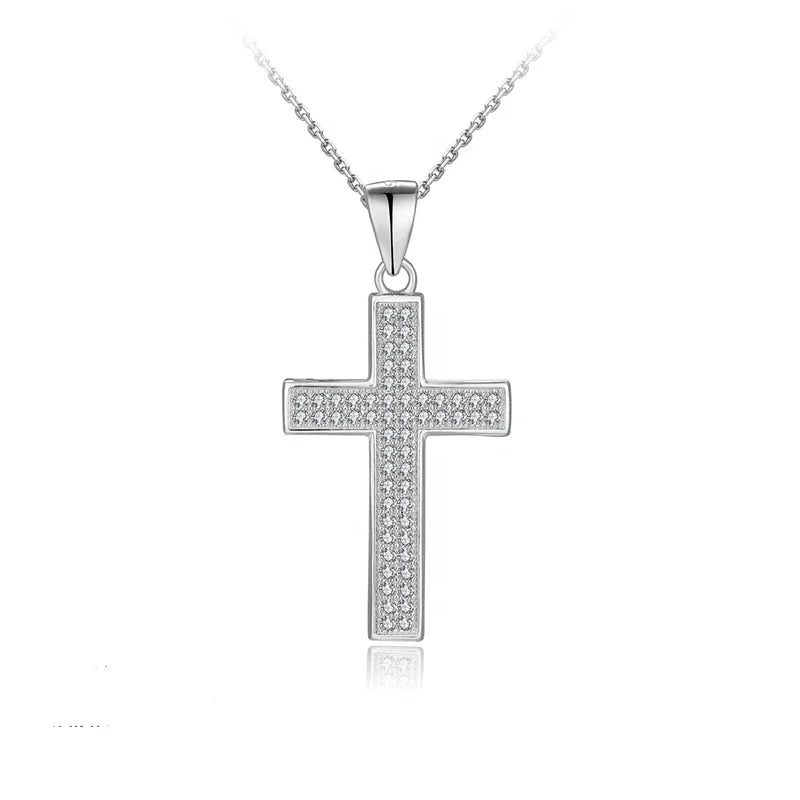 Wholesale Sterling Silver Jewelry Fashion 925 Jesus Christ Cross Large Pendant CZ Pendant Necklace