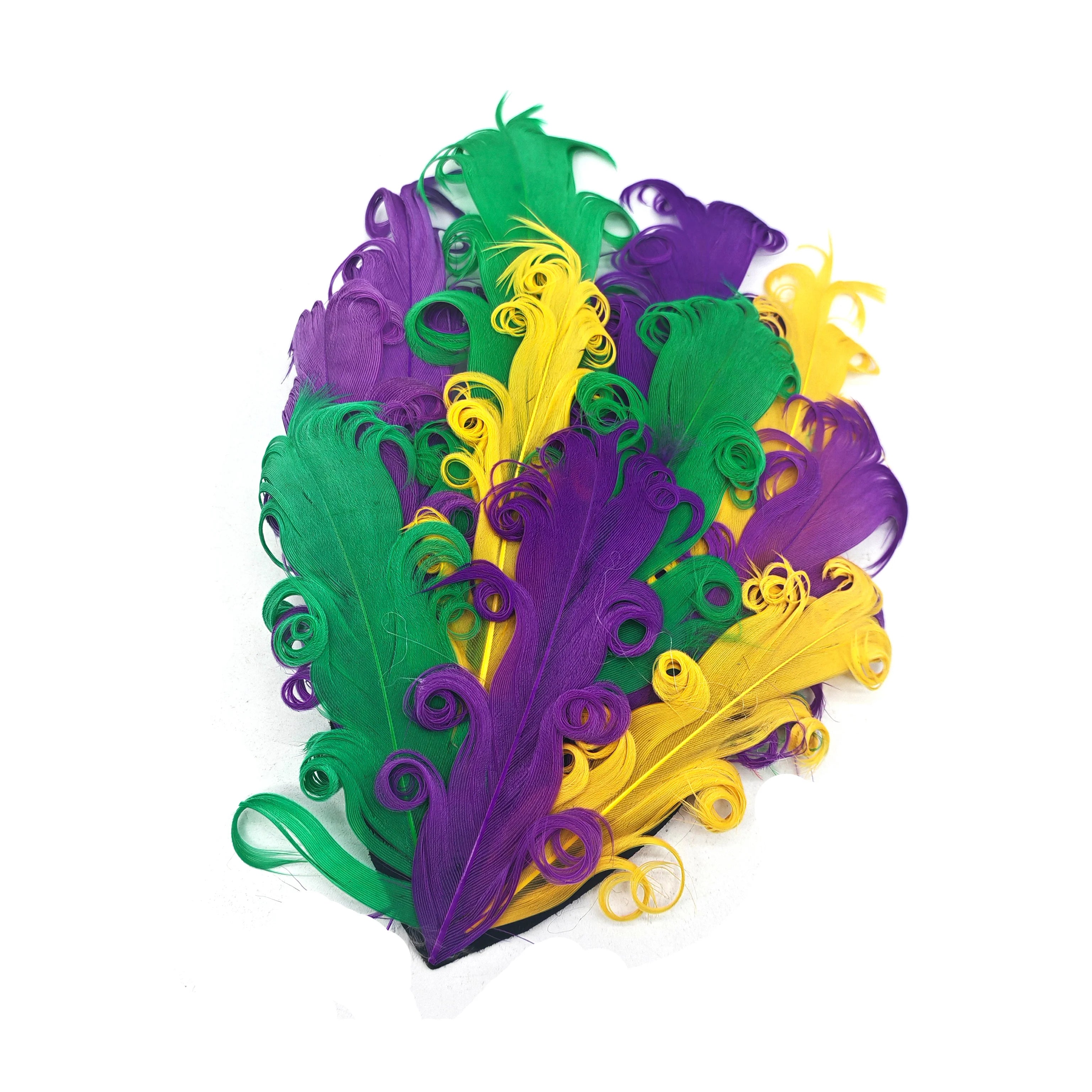 Hot Sale Multicolor Goose Feather Headband Accessory Green Purple Yellow Curly Feather Pads for Carnival Hair Decoration