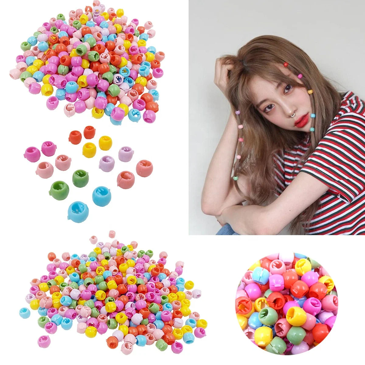 100pcs/bag Hair Braids Maker Beads Headwear Cute Candy Colors Plastic Hairpins Hair Claw Clips for Women Girls Hair Accessories
