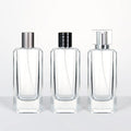Factory Direct 100ml Clear Glass Perfume Bottle with Pump Sprayer and Lid Cheap Bulk Square Cosmetic Empty Containers