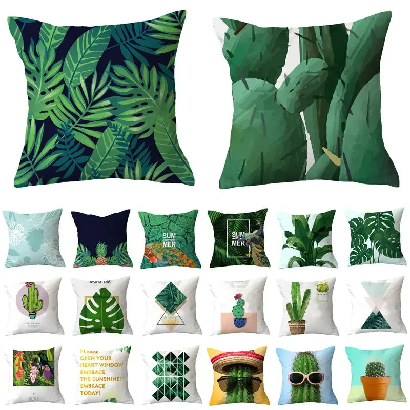 Home Decor Floral Tropical Leaf Cactus Monstera Patterned Printing Cushion Cover Polyester Throw Pillowcase