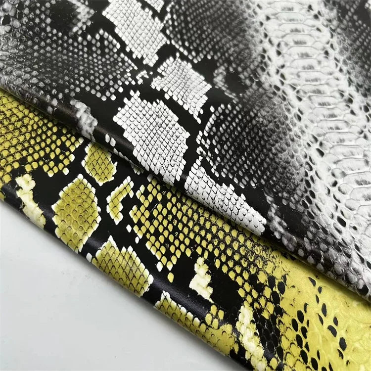 Waterproof Custom Printed Skin Shaoxing Tangcai Snake Design Faux Leather Sublimation Print PU Leather Fabric Garments Dresses