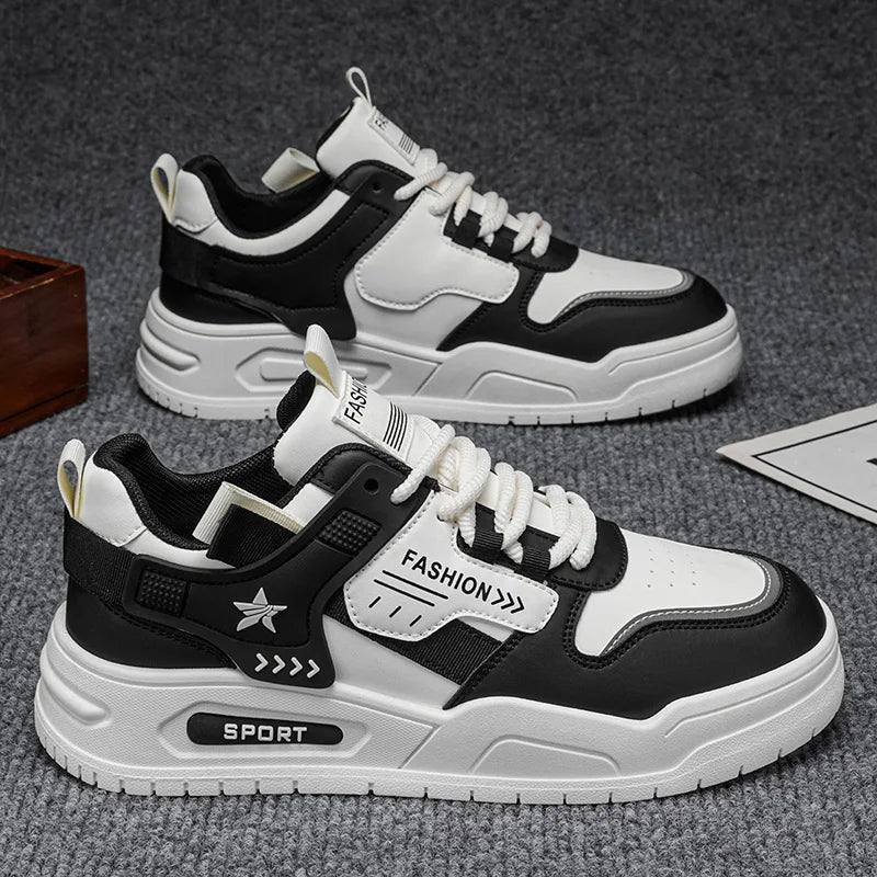 M722 New Breathable Lace-up PU Men's Sneakers Fashion Trend Casual Sports Running Shoes Round Toe Thick-soled Shoes for Men