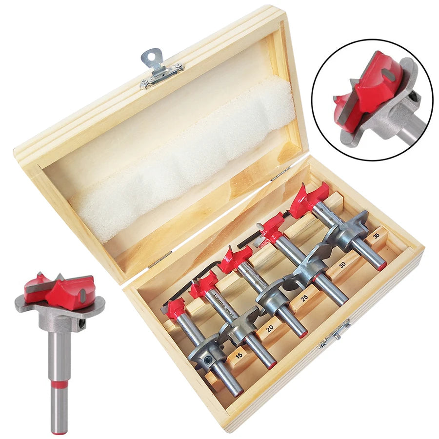 Woodworking 5pcs Forstner Drill Bits Kit with Without Adjusting Piece 15 20 25 30 35mm Cabinet Door Hinge Hole Saw MegaBDM