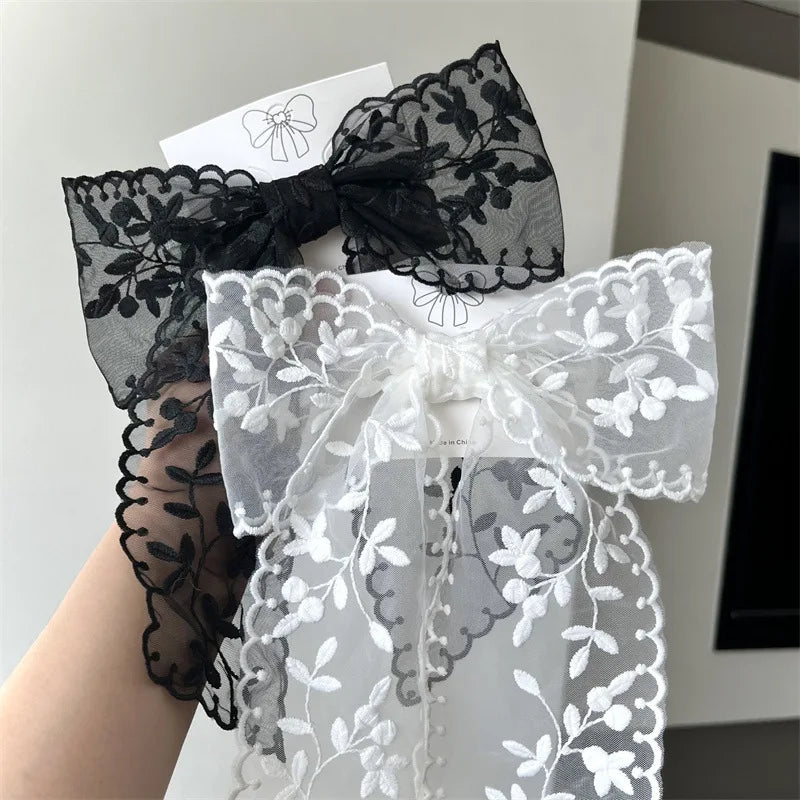 Fashion Lace Bow Hair Clip Mesh Floral Spring Barrette European Style Women Hair Accessory