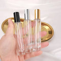 Empty Twist up Thin Tall Round square Shape 10ml 15ml Transparent Glass Spray Perfume Bottle Wood Lid