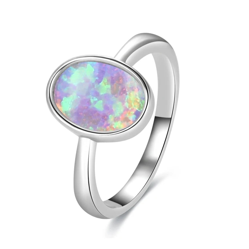 925 Sterling Silver Vintage Style Oval Shape Simulated Fire Opal Engagement Proposal Gemstone Jewelry for Weddings for Lovers