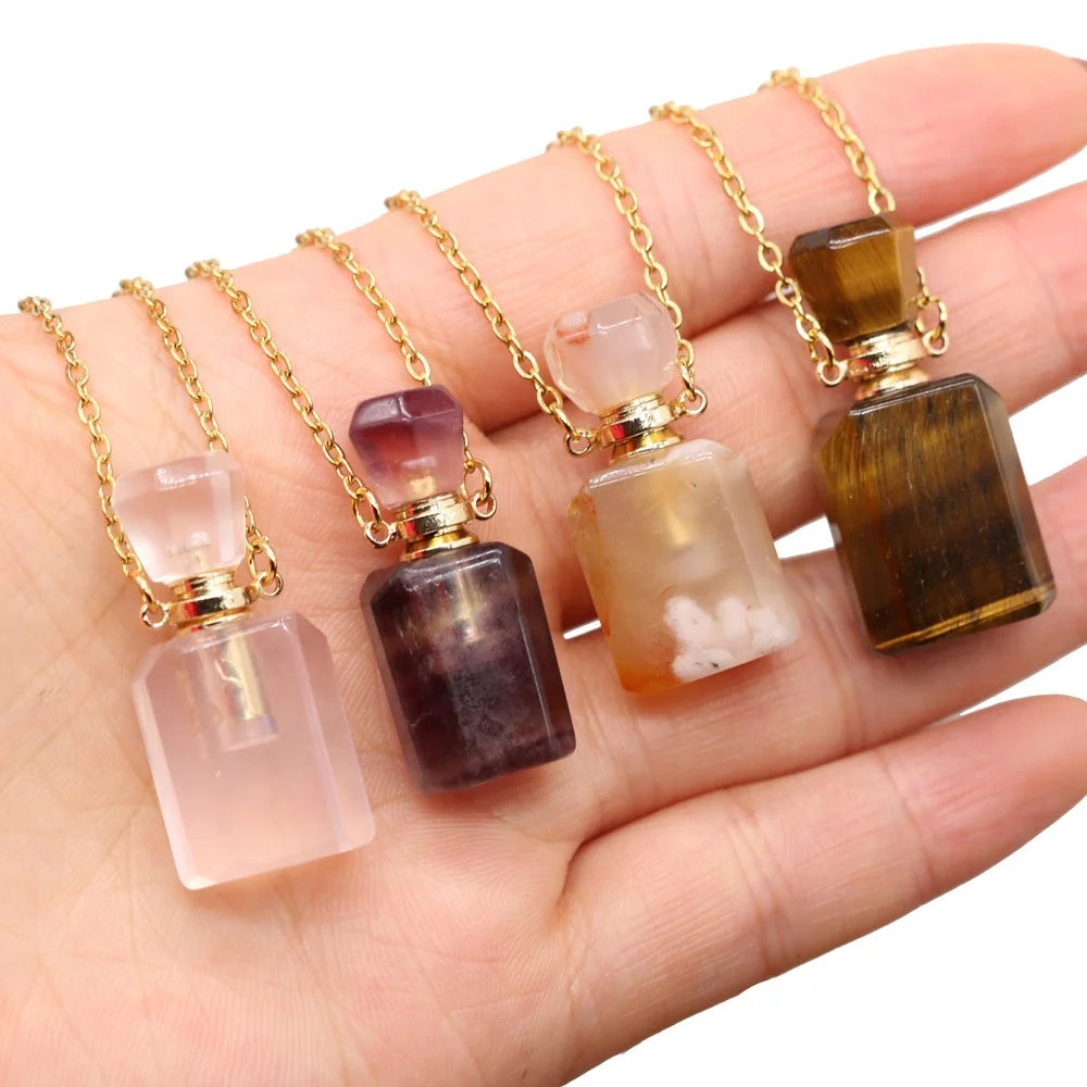 16x36mm Charms Essential Oil DiffuserNatural Stone Perfume Bottle Pendant for Women JewelryMini Crystal Essential Oil Necklace