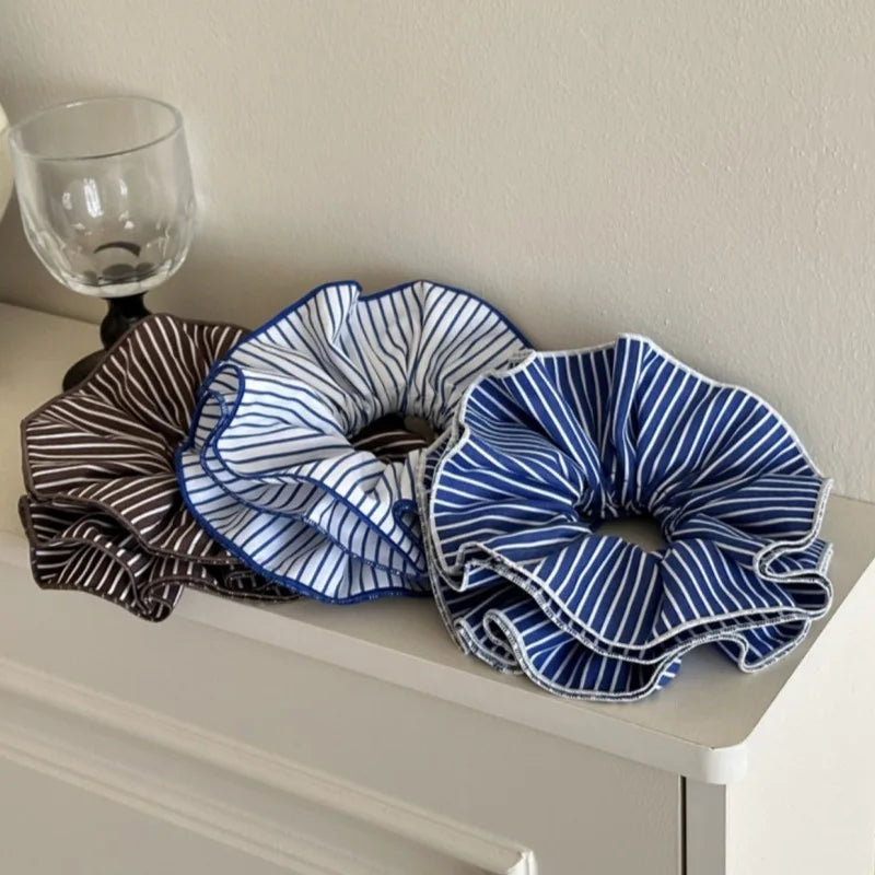 2025 Valentine's Day Large Cotton Pattern Hair Scrunchies Double Layer Fabric Stripe Hairbands