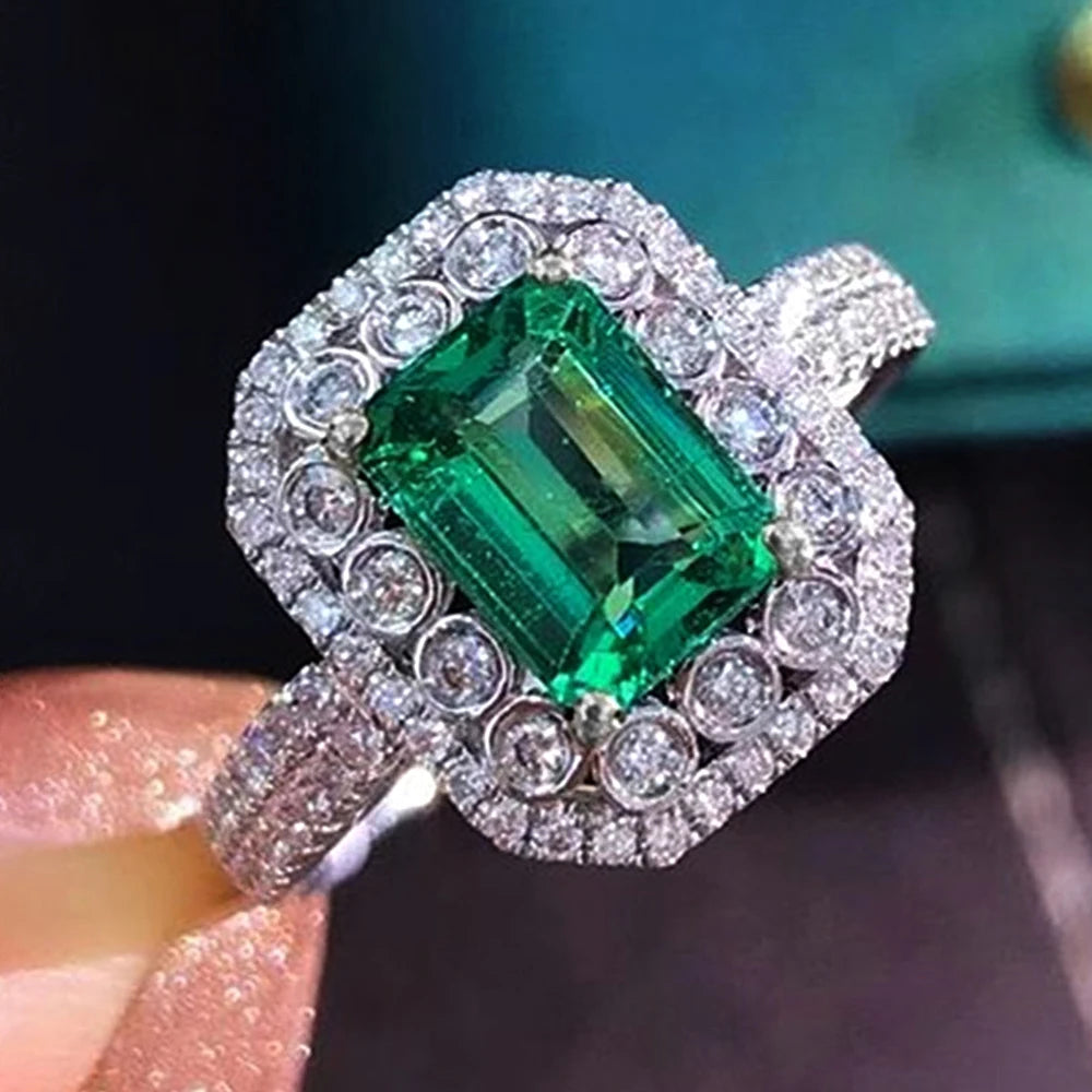 CAOSHI 2025 New Jewelry Green Crystal Cubic Zirconia Women Ring Luxury Emerald Cut Vintage Party Lady Rings