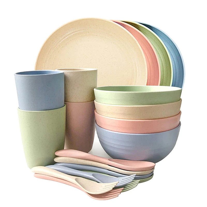 Custom Hot Sale Reusable Bpa Free Biodegradable Eco Friendly Wheat Straw Tableware Dinner Plate Bowl Cup Dinnerware Set