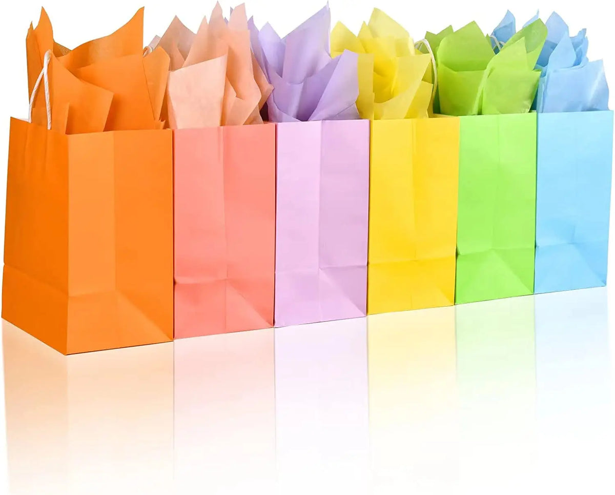 Recyclable Gift Packaging Kraft Paper Bags Hand Length Handle Customized Color Offset Printing for Children's Birthday Craft