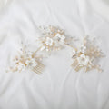 SLBRIDAL Handmade Rhinestones Ceramic Flower Freshwater Pearls Bridal Headband Hair Comb Wedding Hair Accessories Women Jewelry