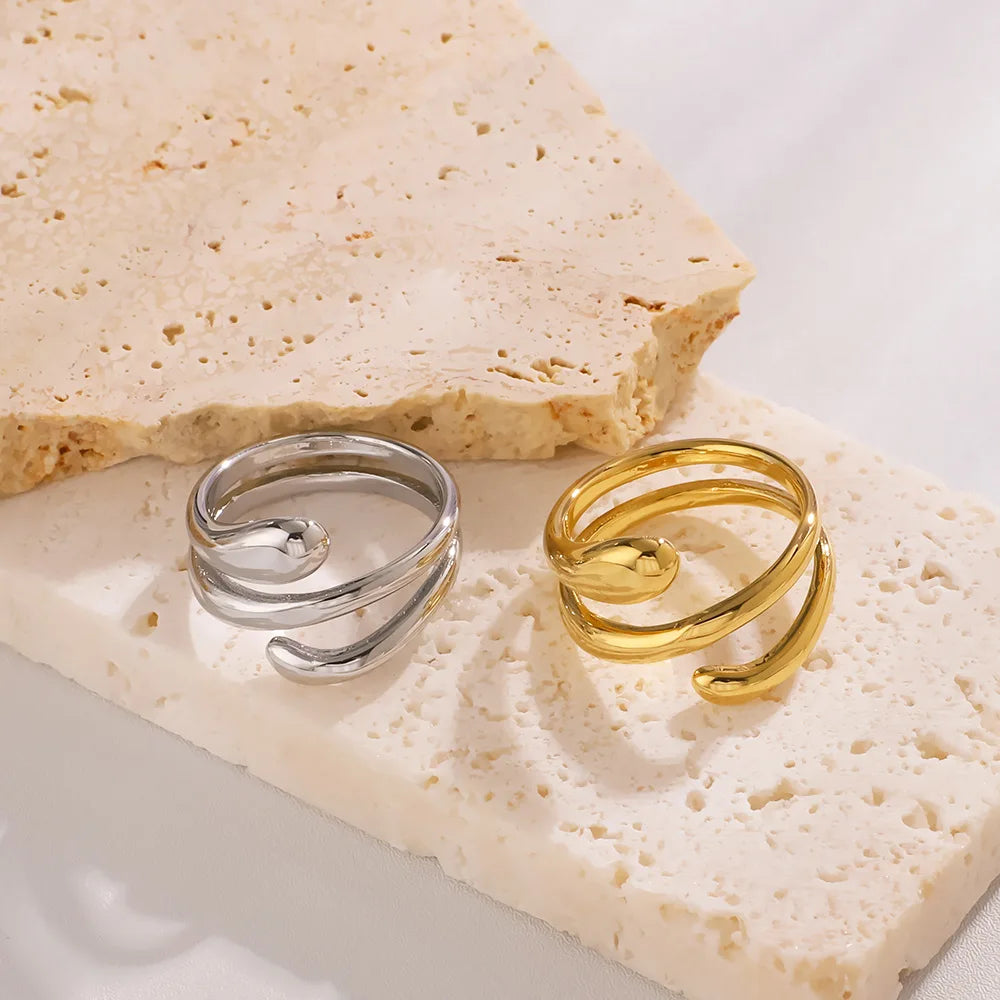 New Trendy 18K Gold Silver Multilayer Stainless Steel Rings for Women Waterproof Jewelry Gifts for Engagement and Party