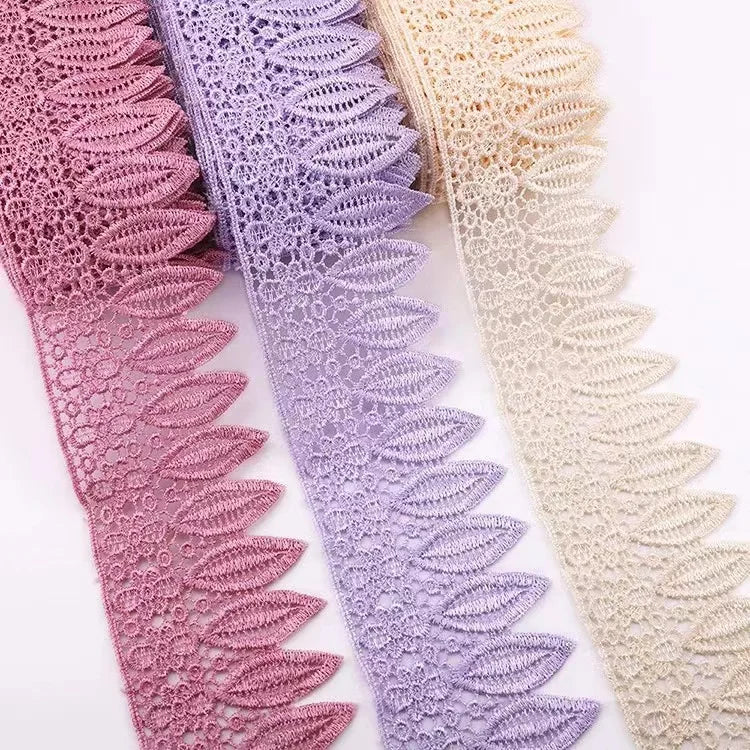 Fashion 9.5cm Colorful  Decoration Polyester Leaf Water Soluble Embroidery Lace Trimming Fabric for DIY Clothing Dress Headscarf