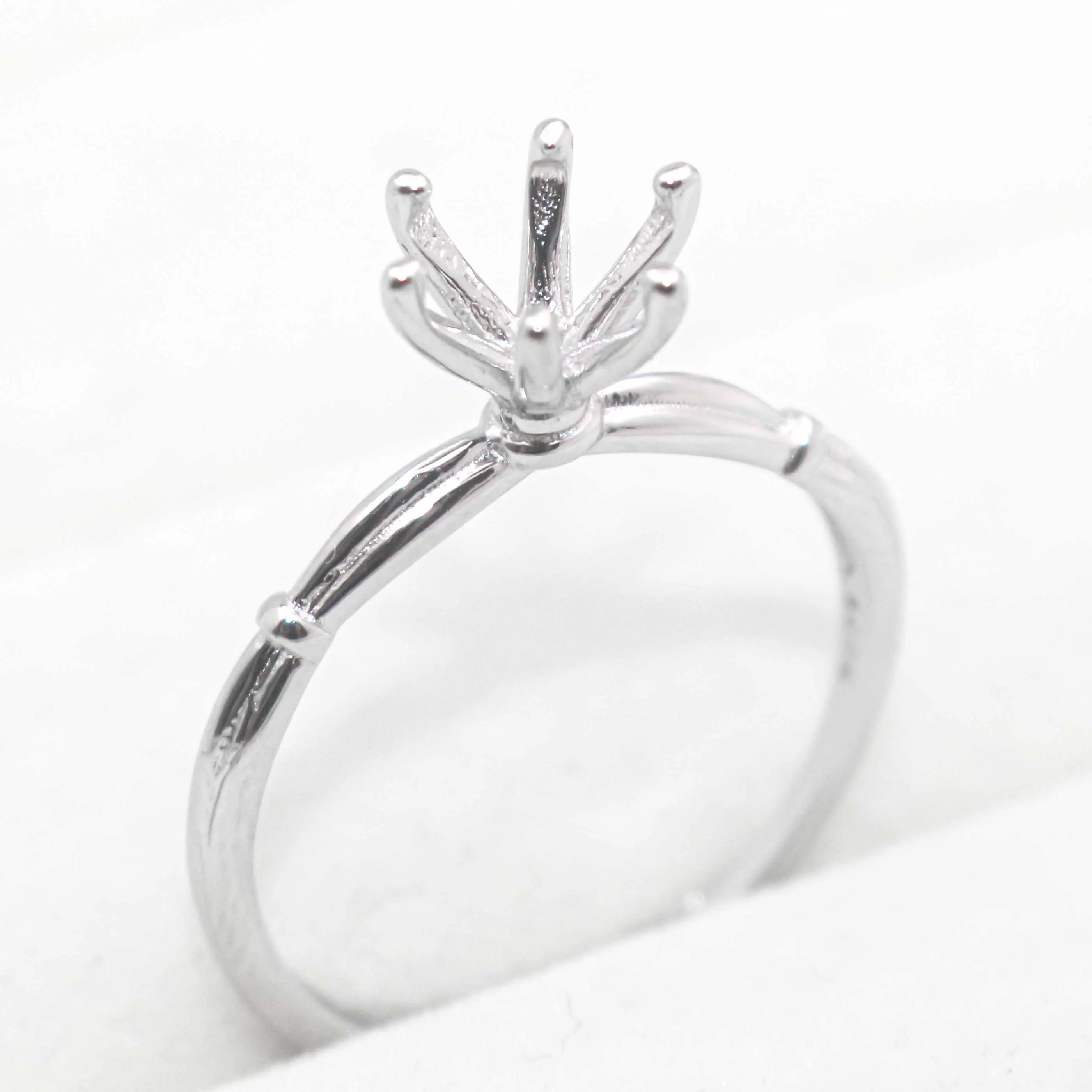 Sterling Silver 6.5mm/1CT Semi Mount Ring Frame Blank Claws Setting Holder Without Center Stone for Moissanite Diamond DIY Inlay