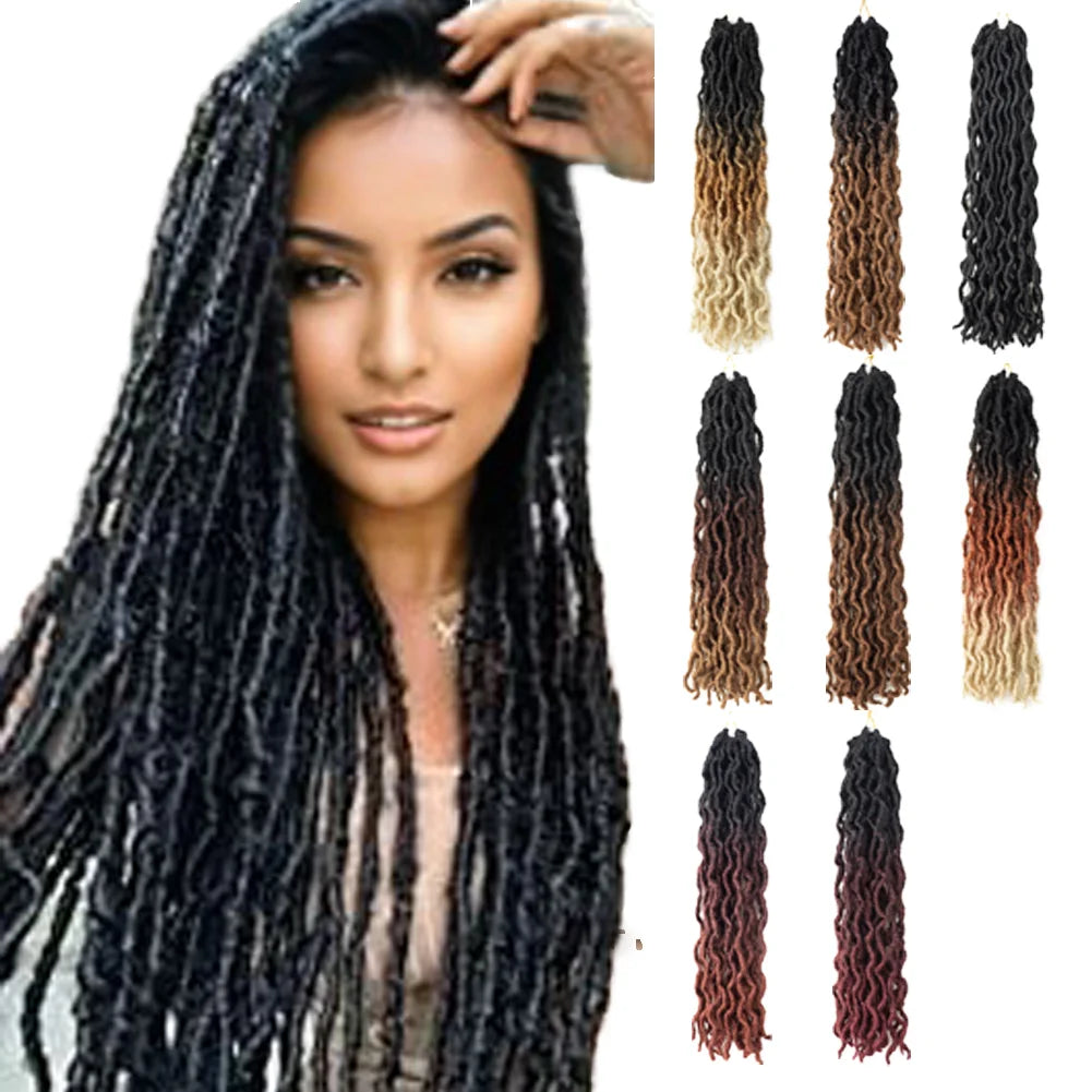 18inch Gypsy Locs Crochet Wavy Locs Twist Braiding Hair Extensions Dreadlock Hair for Braidi Goddess Faux Locs Ombre Curly