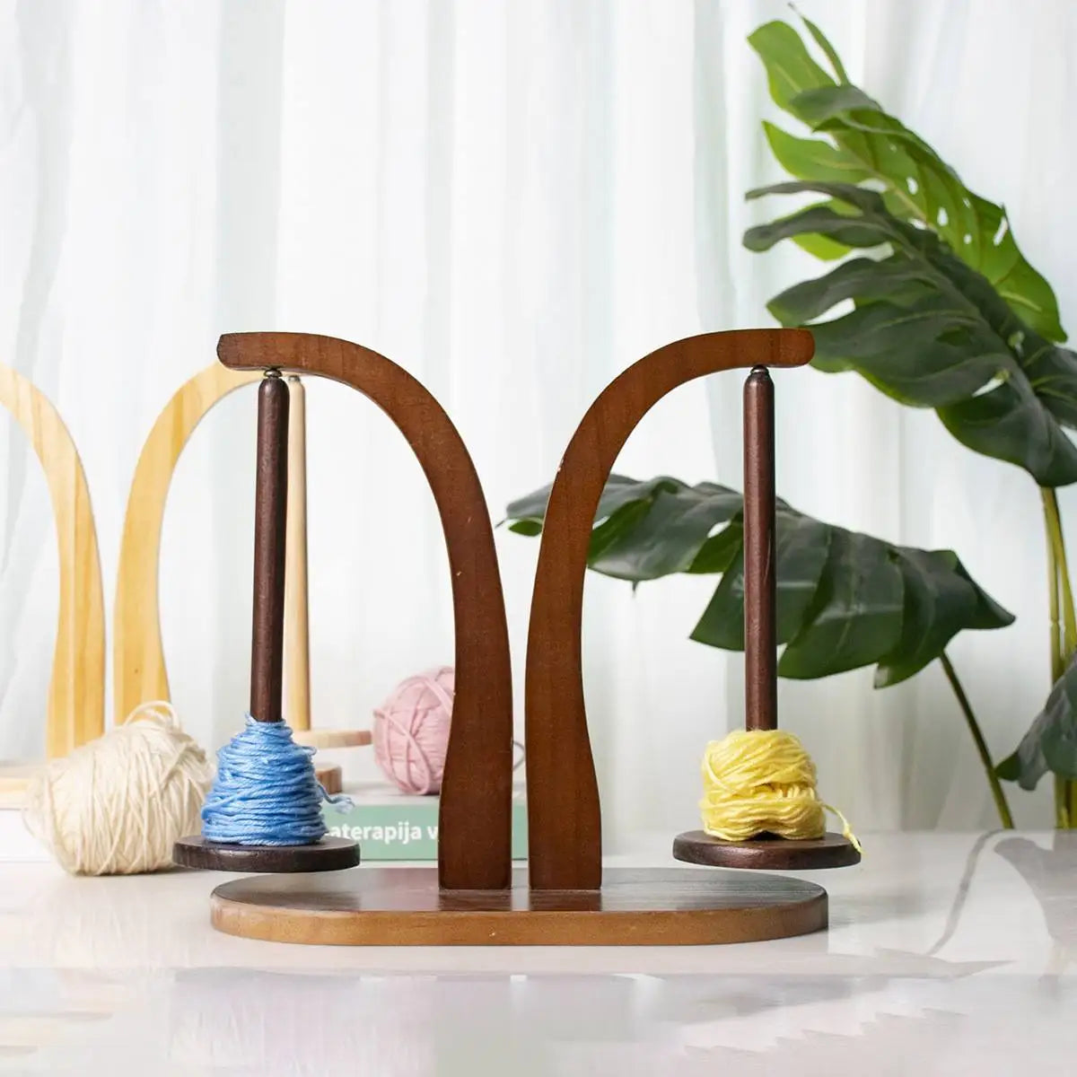 Charmkey Wooden Double-axis Rack Yarn Holder Home Shelf Rotatable for Yarn