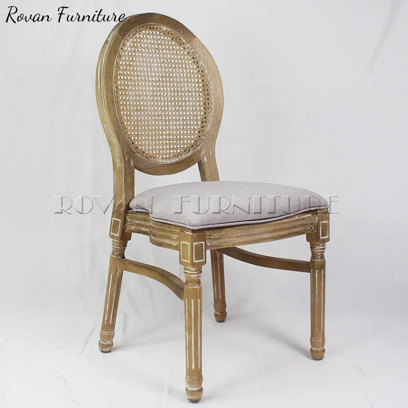 Popular Style Wood Round Rattan Back Chair with Soft Cushions for Events Modern Wedding