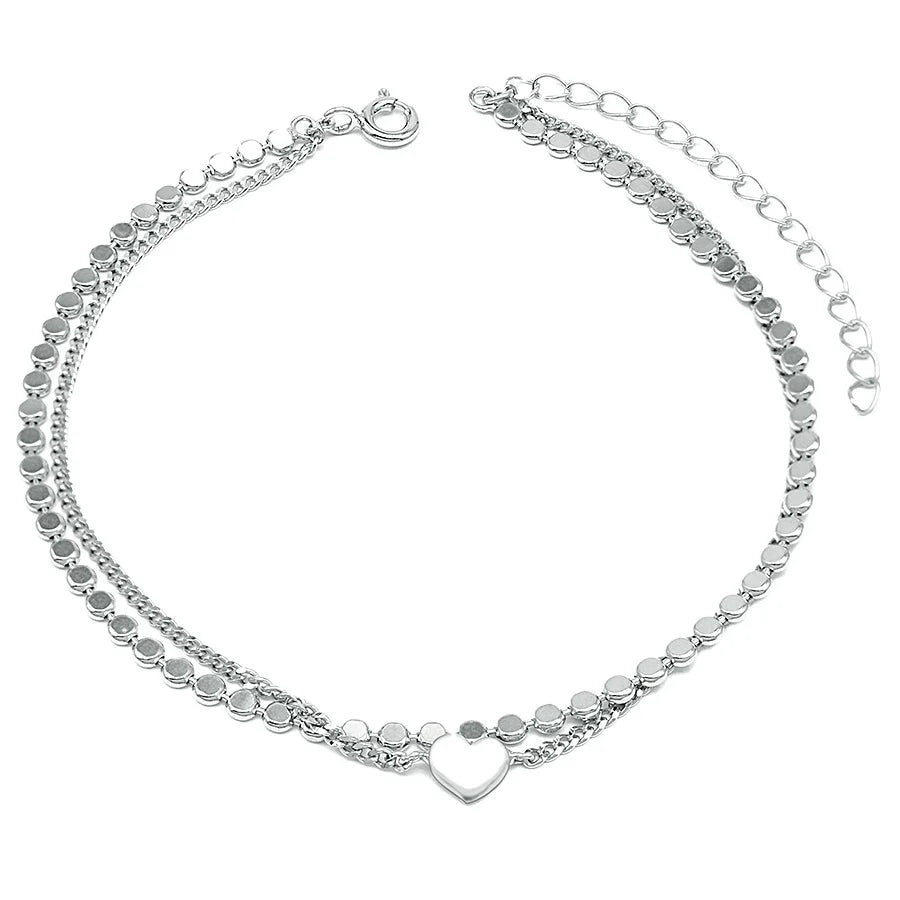 Shiny Blank Heart Charm for Engraving Cut Blink Double Layer Silver Jewelry 925 Sterling Women Bracelet Sets