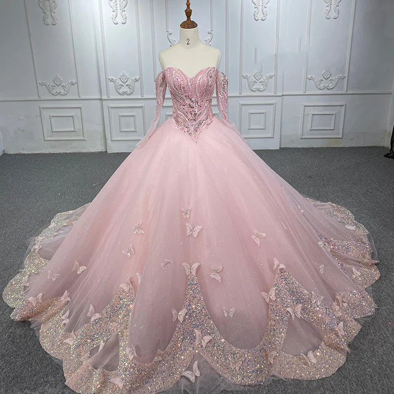 Elegant Off Shoulder Pink Ball Gown Evening Party Dresses Jancember 6525