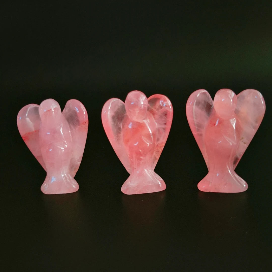 Huiying 2 Inch Handmade Animal Rose Quartz Carved Stones Gift Natural Crystal Angel Carvings Statue Wholesale for Decoration Crafts