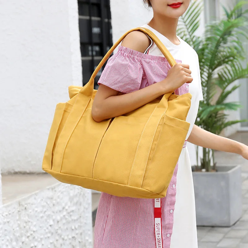 New Arrival Big Extra Large Capacity Durable Multi Function Multi Pockets Custom Shopping Plain Canvas Cotton Tote Bag With Zip