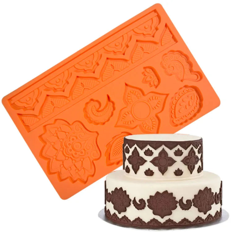 MHC 3D Eco-friendly Rose Arabic Letter Custom 3D Rope Mold Fondant Lace Silicone Fondant Mold CE Certified 20x12.8cm for Cake