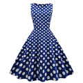 Wholesale Cotton Polka Dot Printed Sleeveless Retro Swing Skirt Blue 70s Lady Vintage Dress