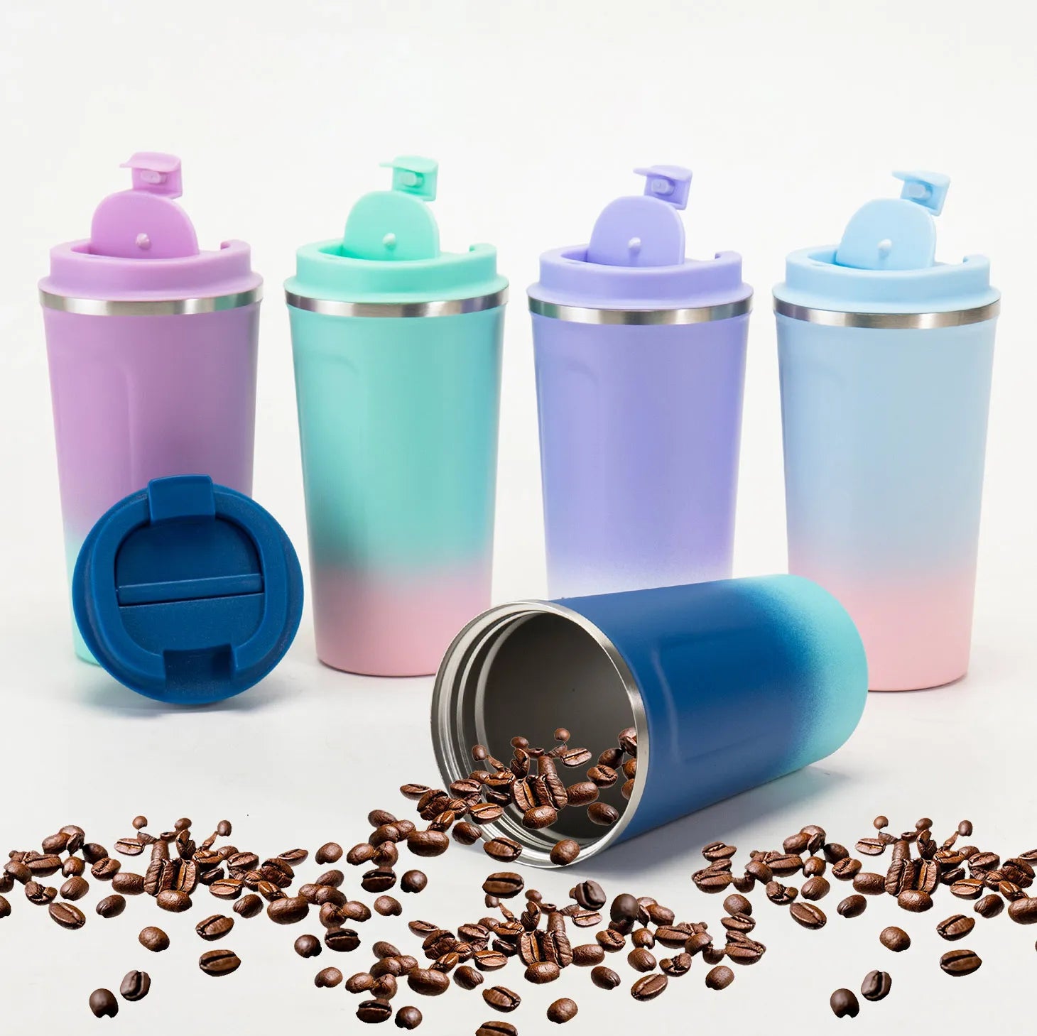 BPA Free 500ml Double Wall Vacuum Travel Gradient Coffee Cup Mug Tumbler with Leakproof Lids