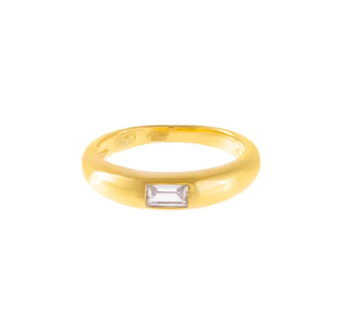Vintage Purple Baguette 18k Gold Stacking Chunky Cz Wedding Ring Women's Dome Party Stainless Steel Thick Finger Band Diameter