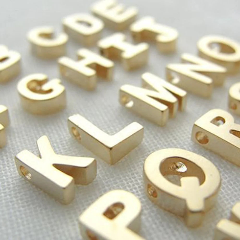 EManco A-Z 26 Initials Pendant Trendy Gold Plated Stainless Steel DIY Custom Chain Women's Fashion Accessories Spacers Square