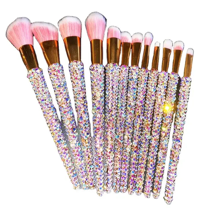 Wholesale Professional Bling Makeup Brush Set Diamond Makeup Brush Set Rhinestone Makeup Brush Set Private Label ABS Opp Bag