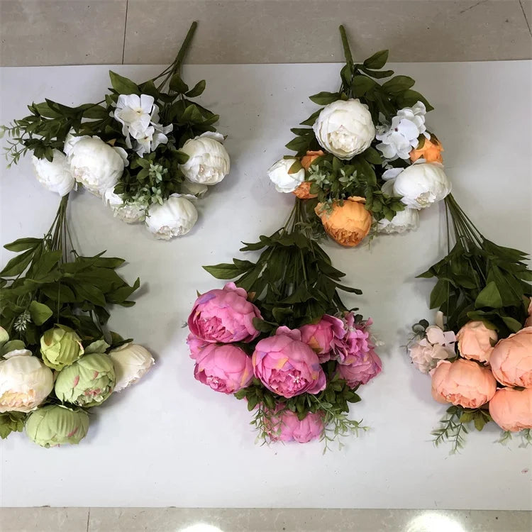 Classic Style N-0340 Artificial 13 Heads Silk Peony Flowers Bouquet for Home Wedding Decoration