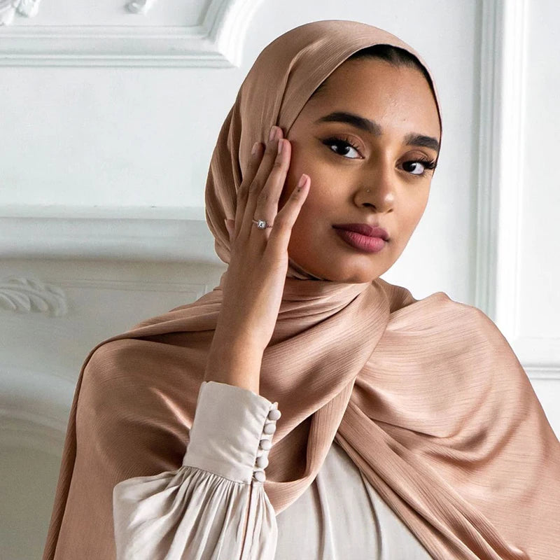 Best Selling Women Malaysia Tudung Muslim Scarves Plain Satin Silk Shawls Chiffon Hijab Crinkle Scarf 175*70cm