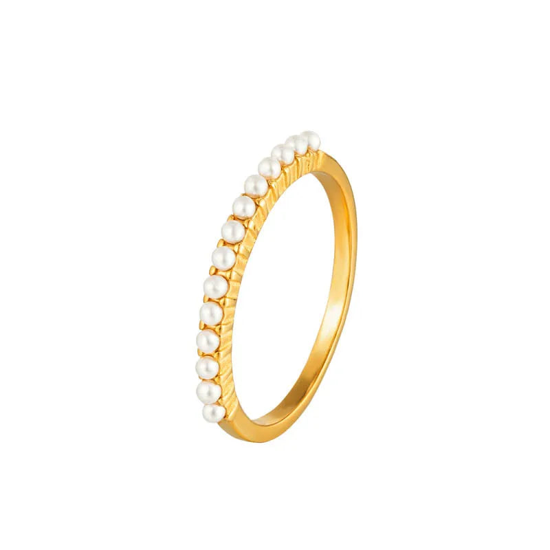 Dainty Freshwater Pearl Ring Non Tarnish Simple 18K Gold Plated Stainless Steel Baroque Pearl Ring Gifts for Women