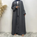 2024 New Style Arabian Dubai Middle Eastern Ladies Fashionable and Elegant Solid Color Beaded Muslim Lace-up Cardigan Robe for M