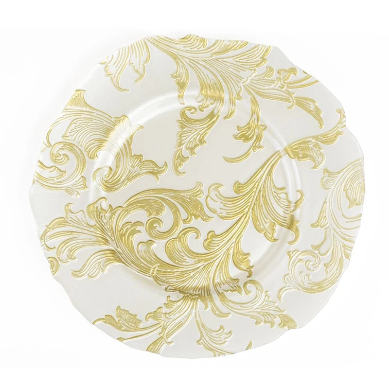 Wholesale 13 Inch Dish Round Luxury Color Coating Customized Pattern Wedding Glass Charger Plate