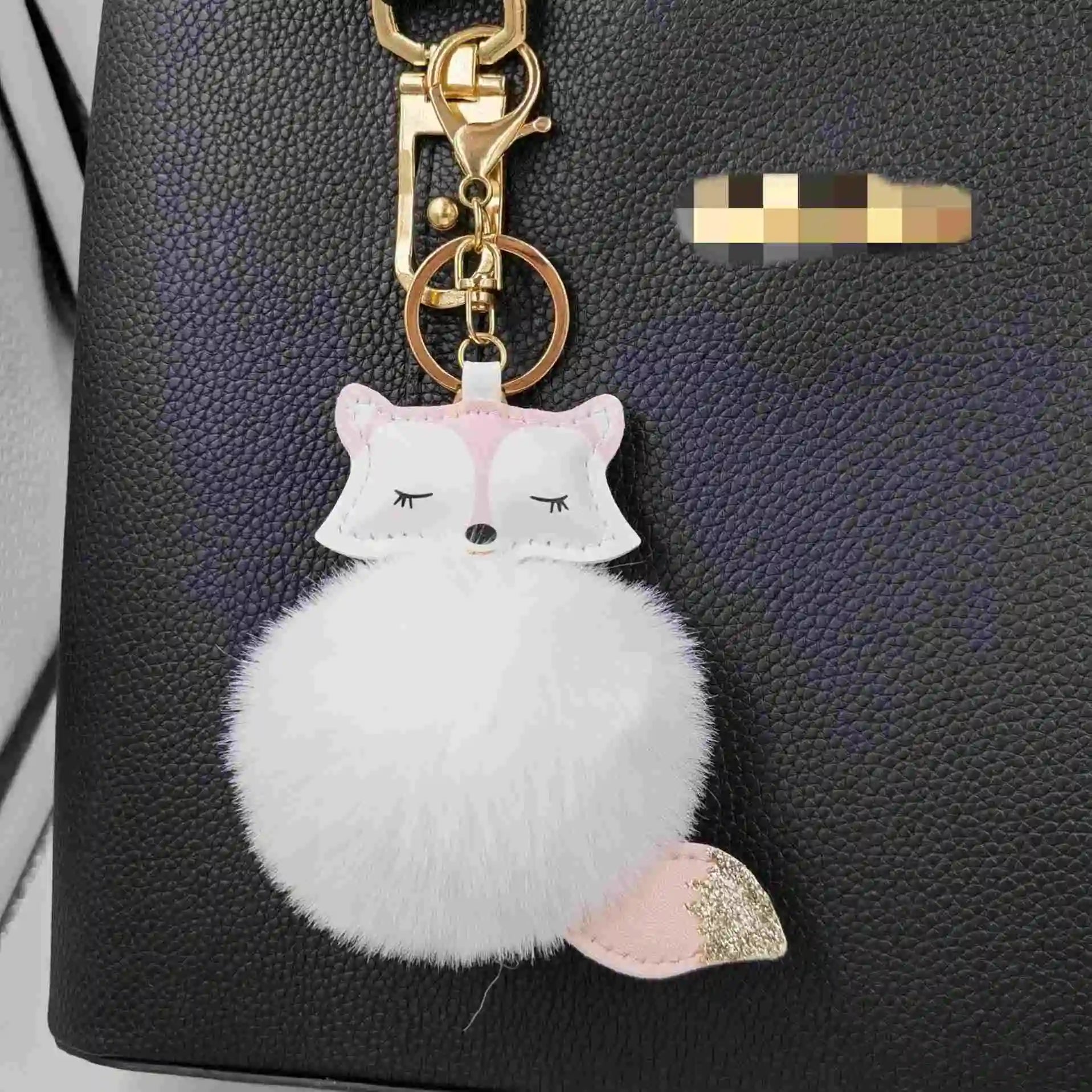 Cartoon Pom Pom Keychain Cute Fluffy KeyRings Fox Head Plush Fox Key Chain for Women Bag Charm Accessories Cellphone Car Pendant