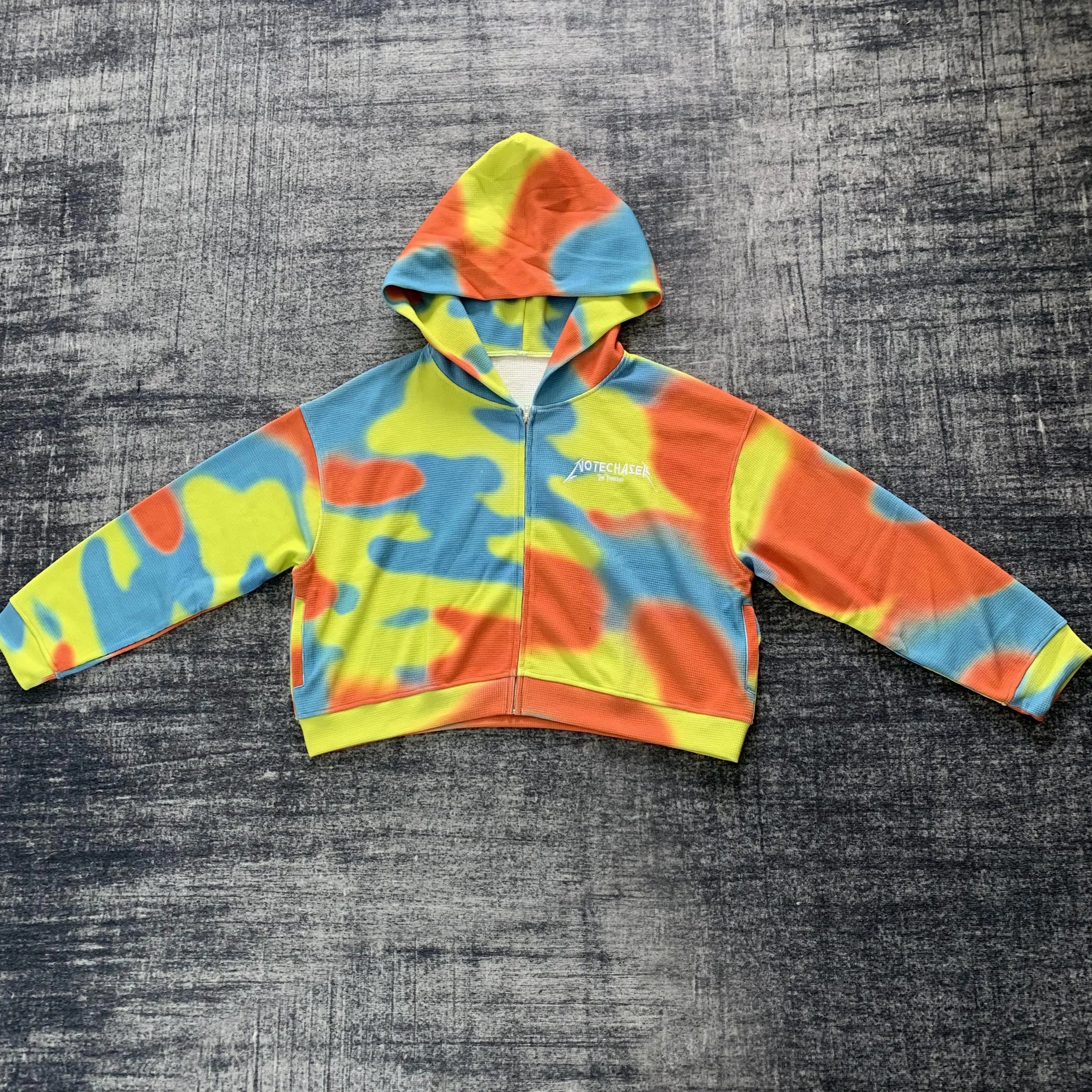 DENIMGUYS Unisex Oversized Zip up Waffle Hoodies Men Embroidery Logo DTG Printed Hoodie