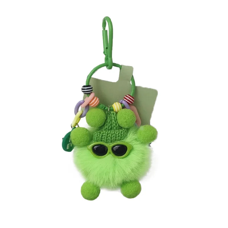 Lovely Rex Rabbit Hair rainbow Small Coal Ball Pendant Women 's Exquisite Plush Bag Pendant Car Pendant Accessories Gifts