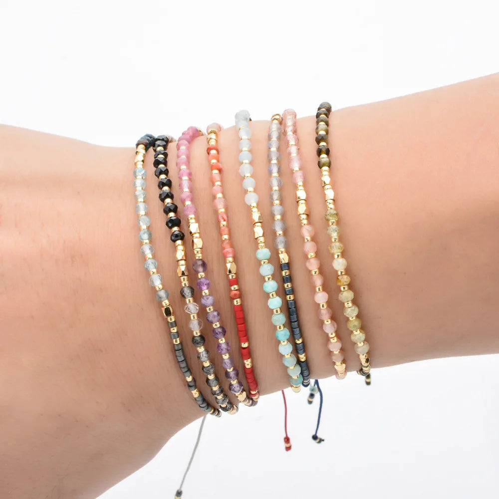 Bohemian Minimalist Tiny Delicate Miyuki Natural Stone Hand Wave Beaded Bracelet Charm Beaded Bracelet