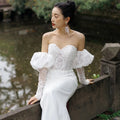 2024 New Lace Fishtail One Shoulder Light Wedding Dress French Simple Strapless Wedding Dress Senior Sense of Small Tail Dress