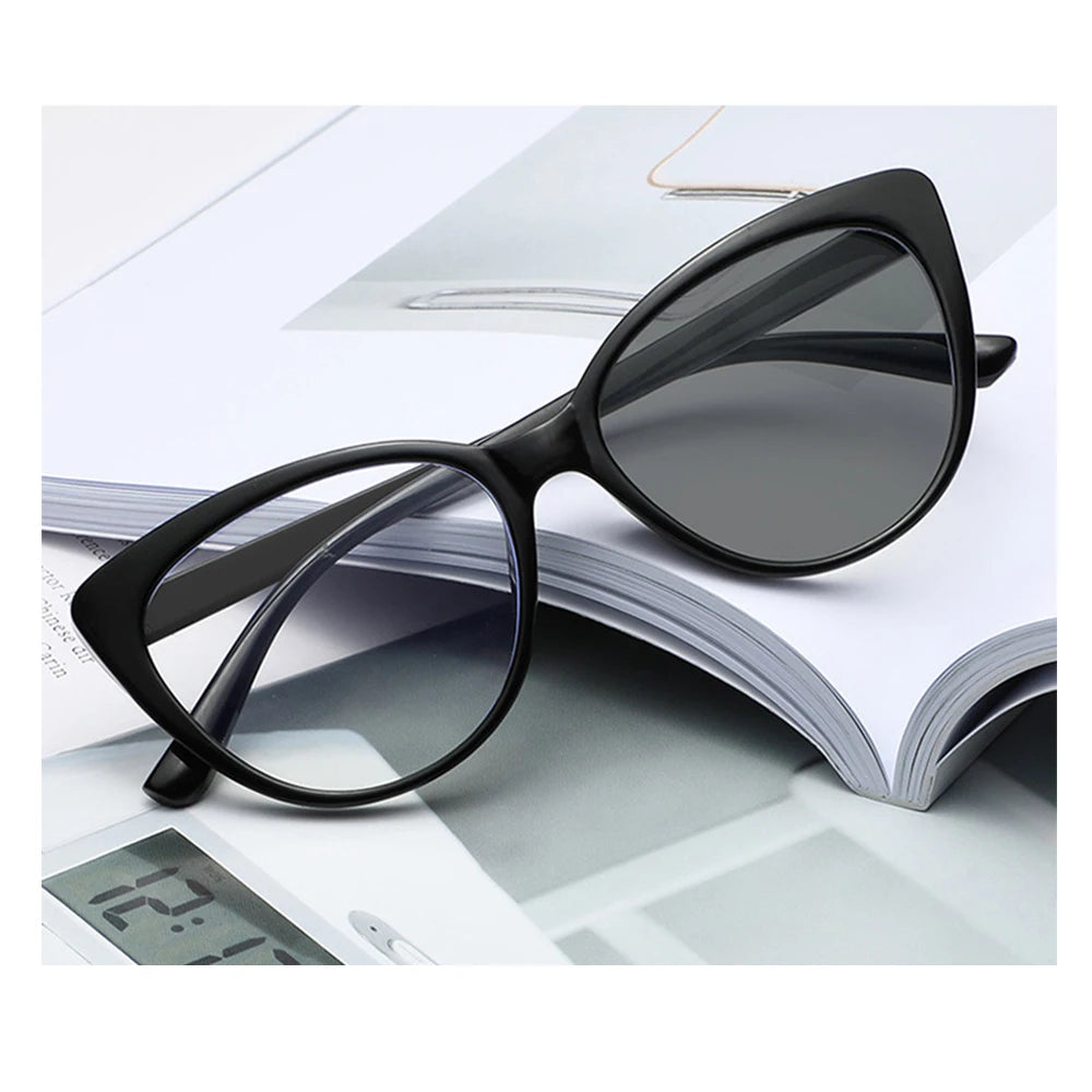 SPARLOO 2439 Solid Pattern Anti Blue Light Photochromic Cat Eye Eyeglasses Frames PC Material