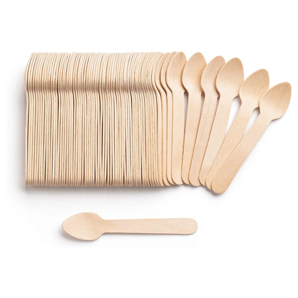 Biodegradabl Compostable Disposable Mini Small Wooden Kitchen Dessert Spoon Cutlery Utensils Tableware