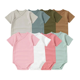 Customized logo From 20pcs Snap Button Short Sleeve Summer Kimono Baby Bodysuit Romper Newborn Baby Pajamas