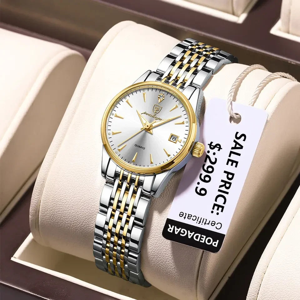 POEDAGAR 266 Women Rotating Watch Quartz Starry Dial Luxury Stainless Steel Strap Fashion Lady Wristwatch