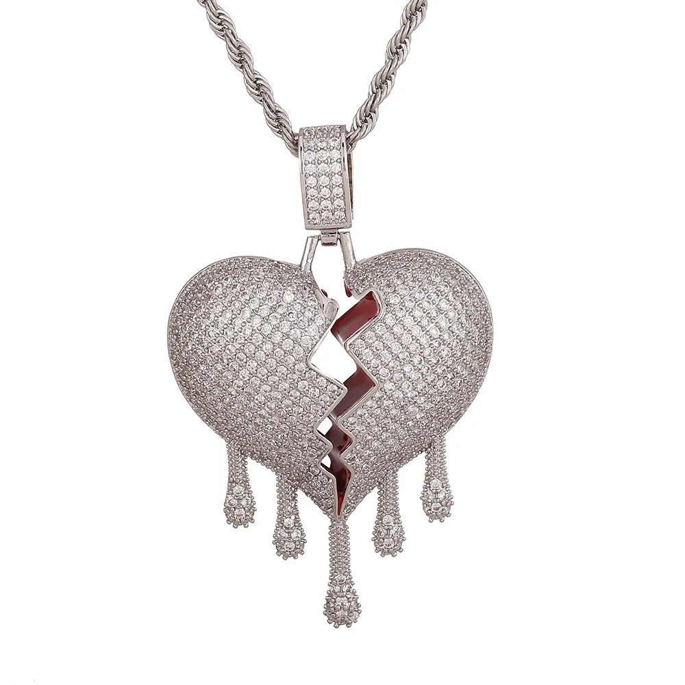 Trendy Hip Hop Style Gold-Plated Copper Heart Shape Iced Drip Micro Pave Zircon Rope Chain Men Women's Party Jewelry Gift